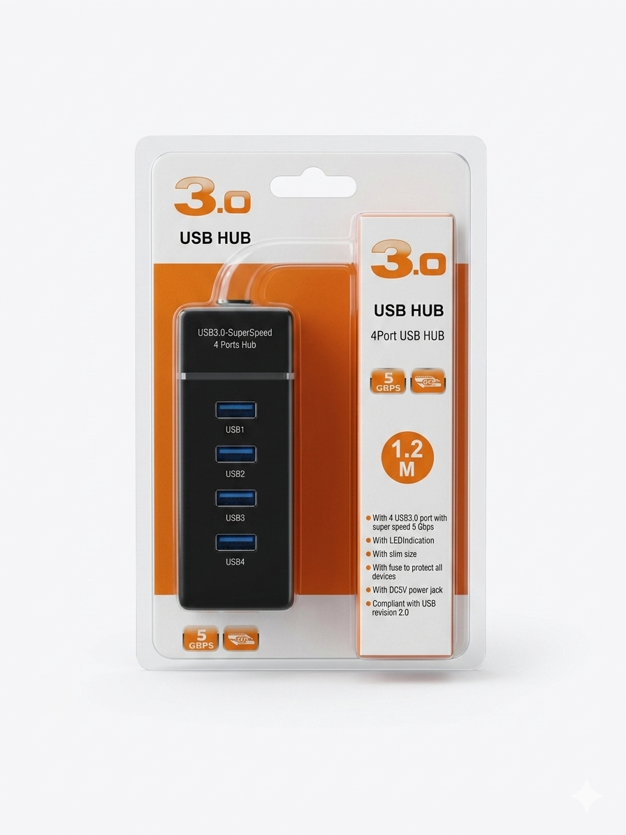 4-Port USB 3.0 Hub – SuperSpeed 5Gbps Slim Data Splitter with 1ft Cable - Image 2