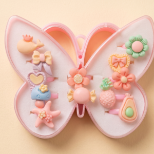 12-Piece Adjustable Kids Cartoon Ring Set with Butterfly Case