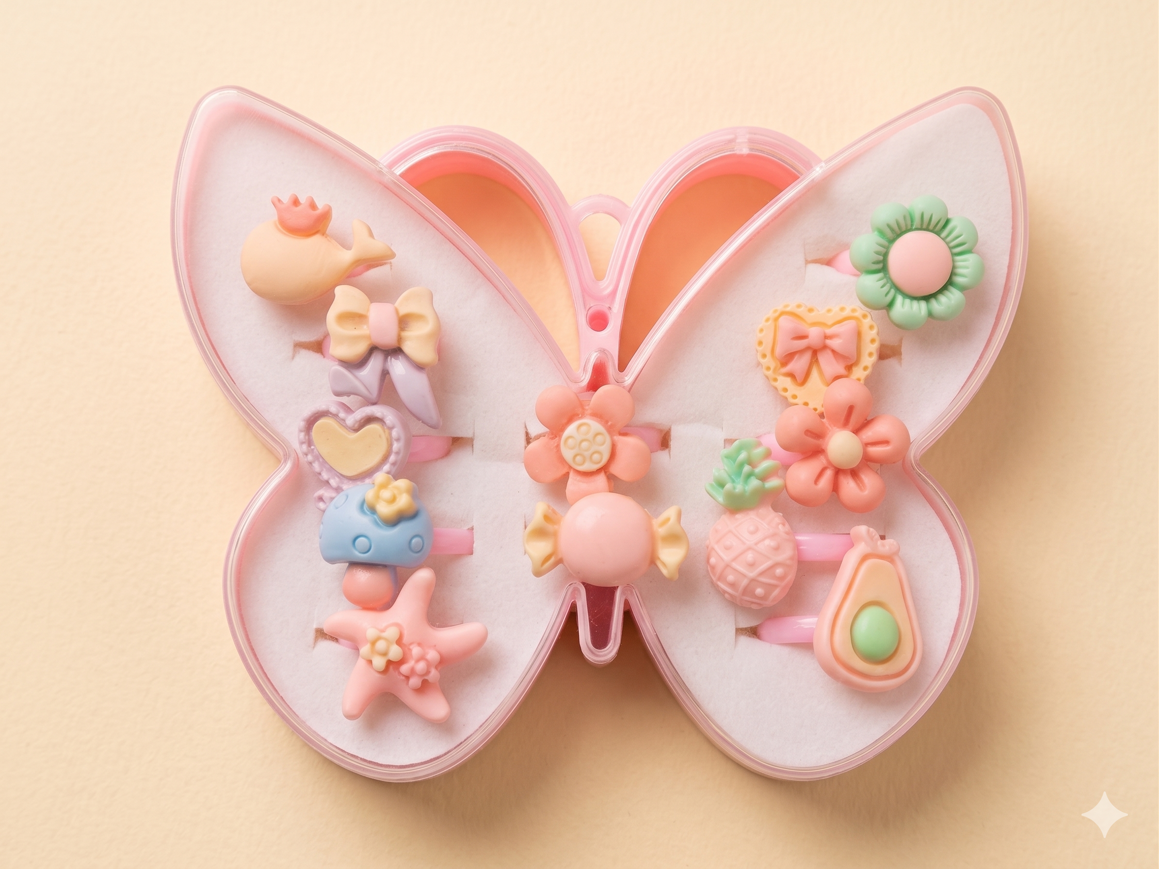 12-Piece Adjustable Kids Cartoon Ring Set with Butterfly Case