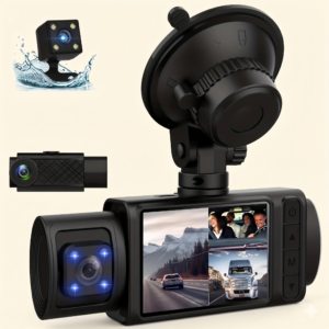 3-Channel 4K UHD Dash Cam – Front, Interior & Rear Triple Lens Car Camera