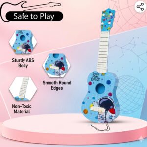 Space Astronaut Kids Guitar Toy – 57cm 4-String Musical Instrument for Beginners, Educational Learning Toy for Boys and Girls, Toddler Ukulele with Adjustable Strings – Blue Galaxy Edition