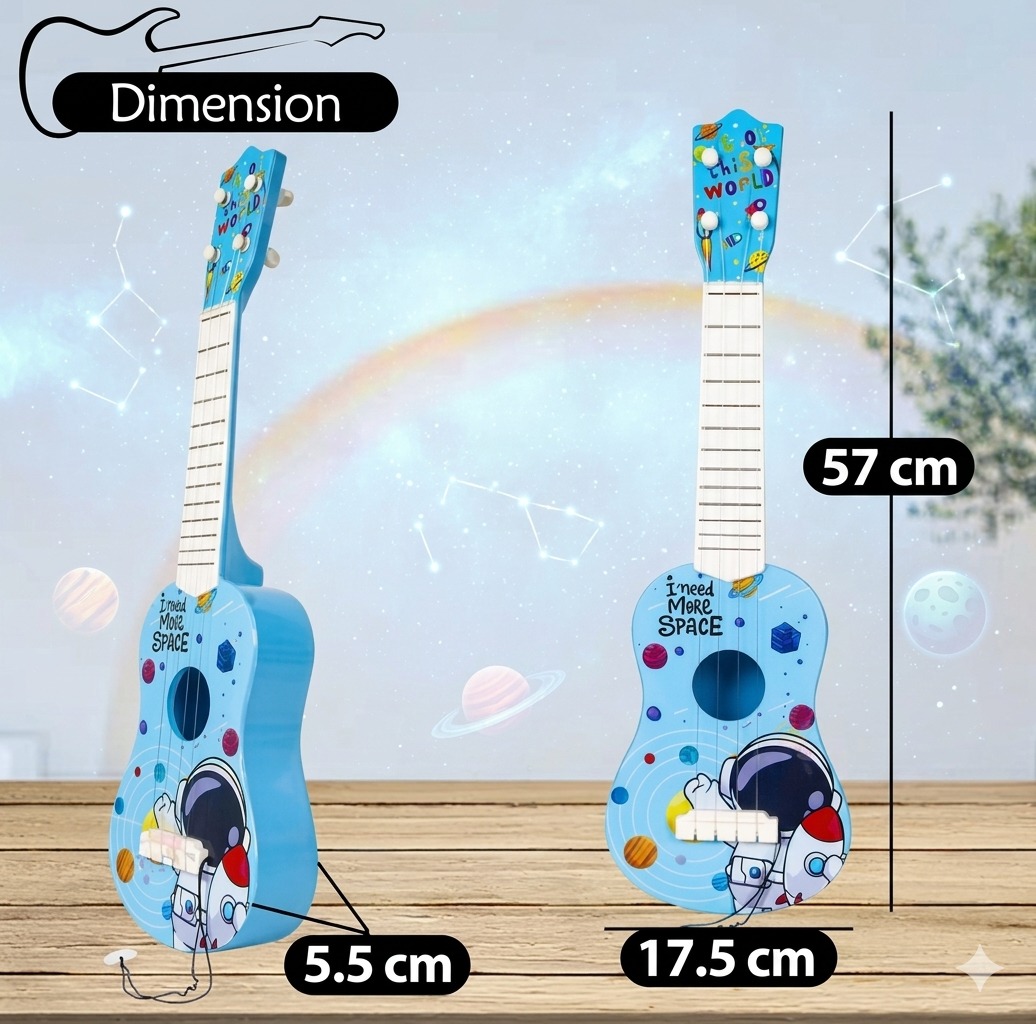 Space Astronaut Kids Guitar Toy – 57cm 4-String Musical Instrument for Beginners, Educational Learning Toy for Boys and Girls, Toddler Ukulele with Adjustable Strings – Blue Galaxy Edition - Image 4