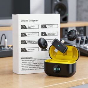 RiVOG QY88 2.4GHz Wireless Lavalier Microphone – Dual Mic with Digital Display Charging Case