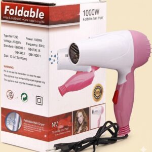 Professional 1000W Foldable Hair Dryer with Concentrator Nozzle – Compact Travel Blow Dryer for All Hair Types