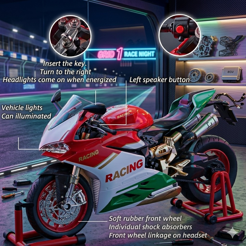 1:9 Scale Diecast Alloy Superbike Model – With Exhaust Smoke Spray, LED Lights & Engine Sounds