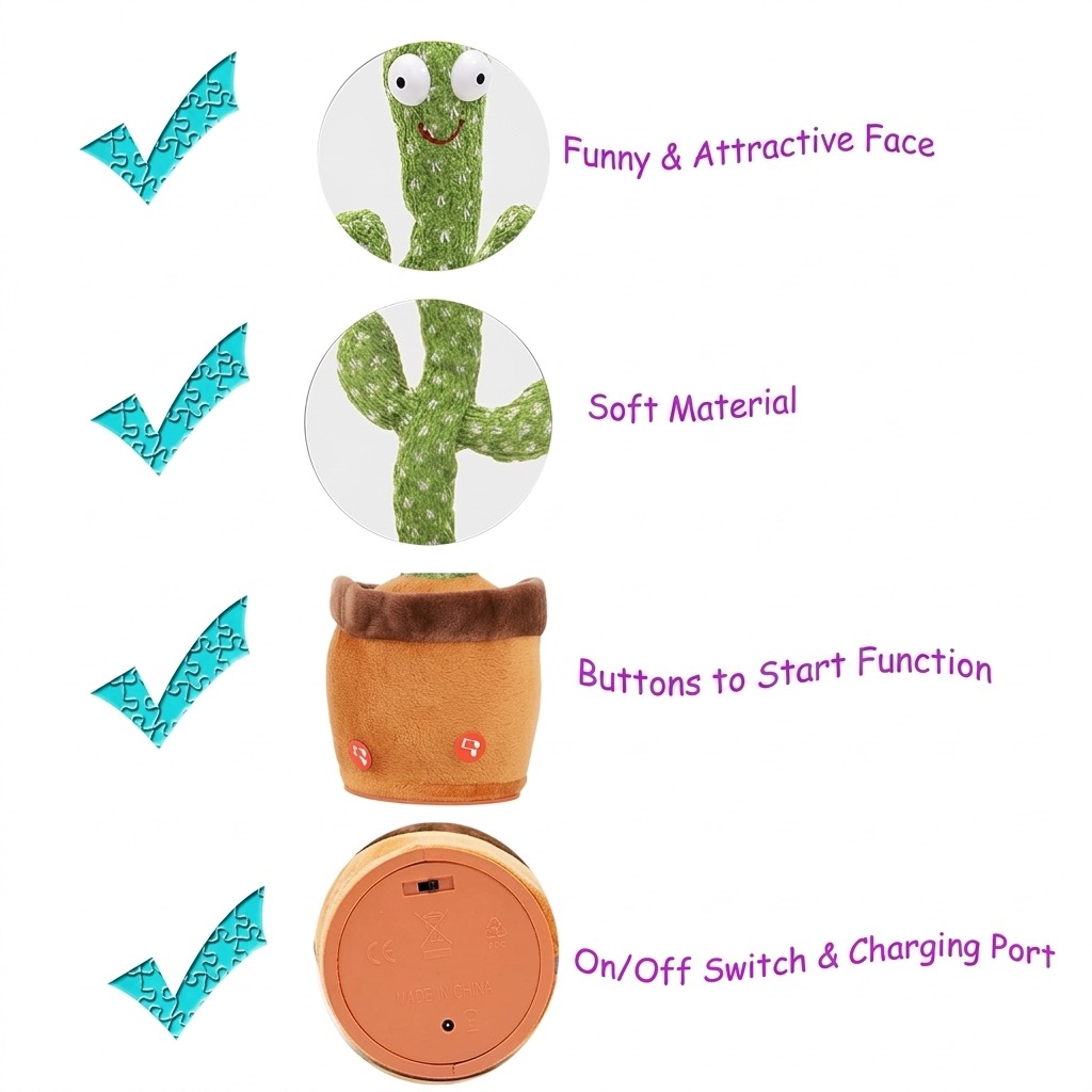 Interactive Dancing Cactus Toy – Talking, Singing & Mimicking Plush for Kids | A85-442 - Image 2