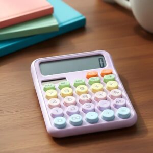 Cute Aesthetic Typewriter Calculator – 12-Digit Large LCD Display & Mechanical Round Buttons | B06-612