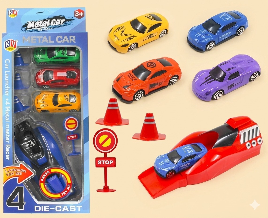 Rapid Car Launcher Playset – High-Speed Stunt Launcher with 4 Die-Cast Metal Racing Cars | A78-438