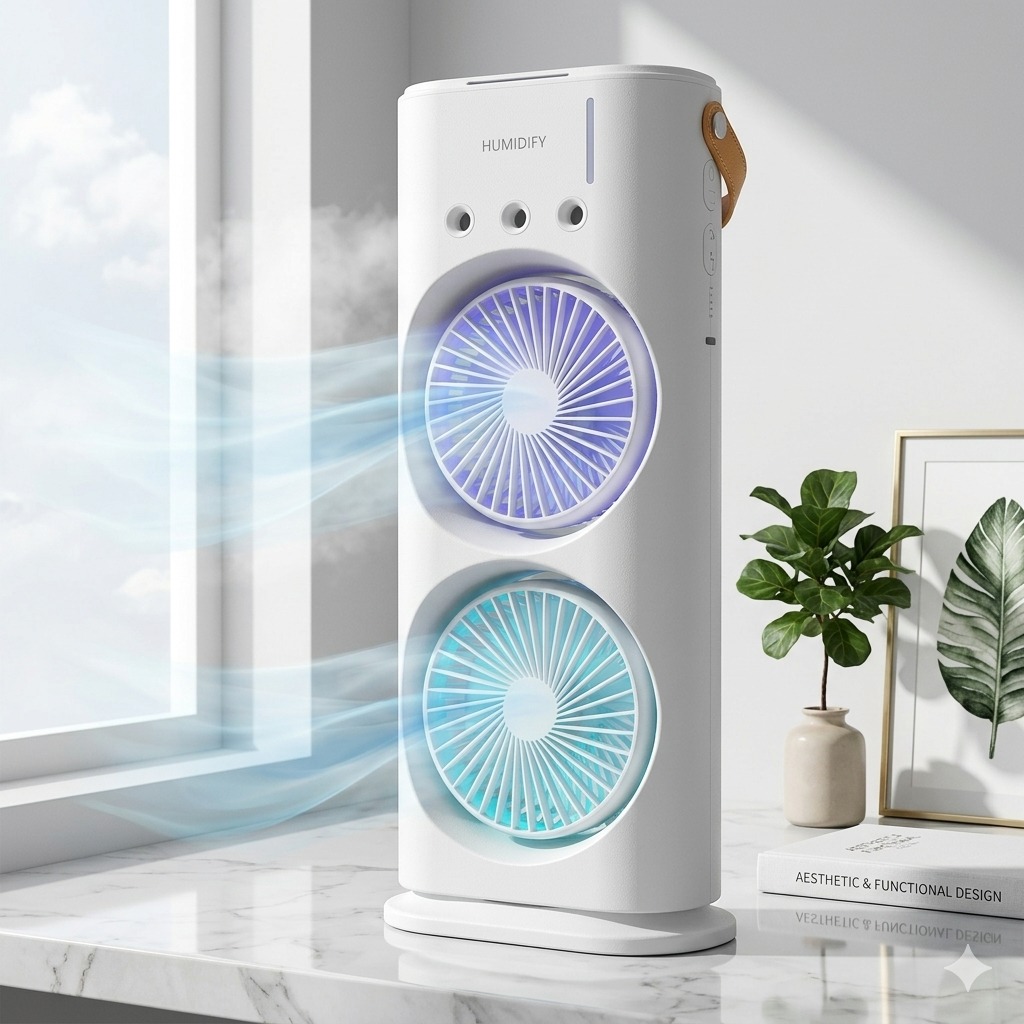 Portable Dual-Blade Table Fan – Ultra-Quiet 270° Oscillating Desktop Air Cooler with Remote