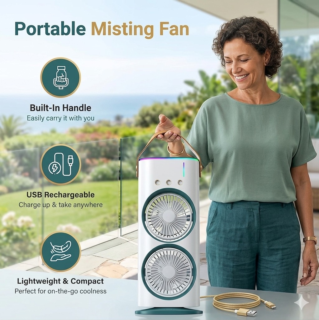 Portable Dual-Blade Table Fan – Ultra-Quiet 270° Oscillating Desktop Air Cooler with Remote - Image 2