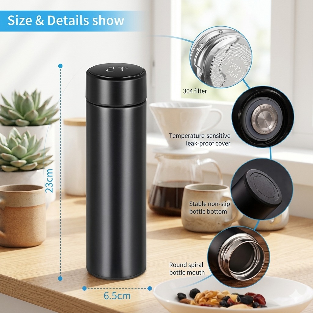 Smart LED Temperature Display Water Bottle – 500ml Vacuum Insulated Stainless Steel Thermos - Image 2