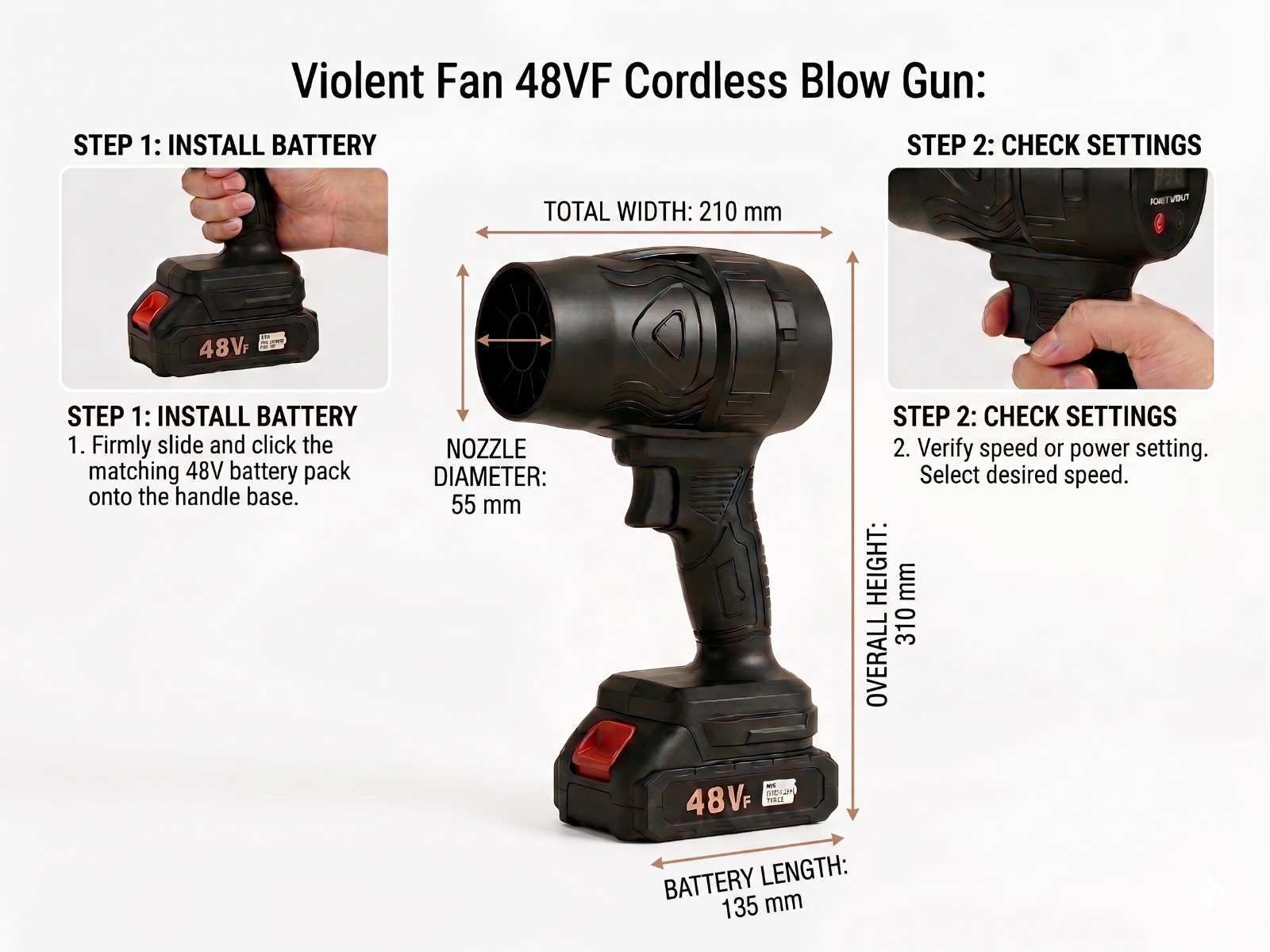 48V Cordless Jet Dry Blower | 35,000PA High-Pressure Portable Turbo Fan - Image 4