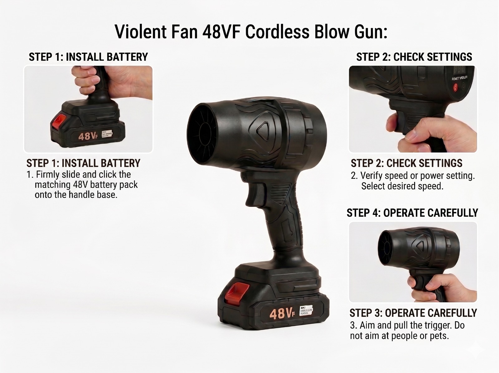 48V Cordless Jet Dry Blower | 35,000PA High-Pressure Portable Turbo Fan - Image 5