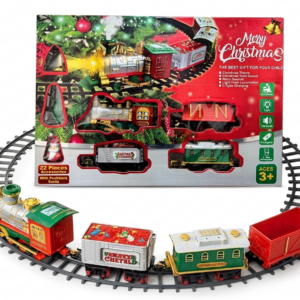 22-Piece Rechargeable Christmas Train Set with Lights, Realistic Sounds, and Circular Track