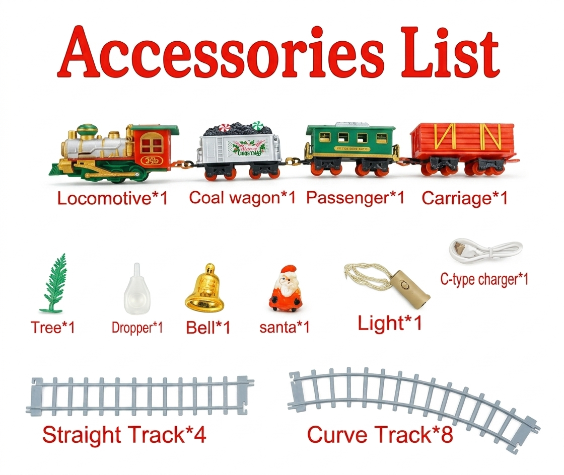 22-Piece Rechargeable Christmas Train Set with Lights, Realistic Sounds, and Circular Track - Image 4