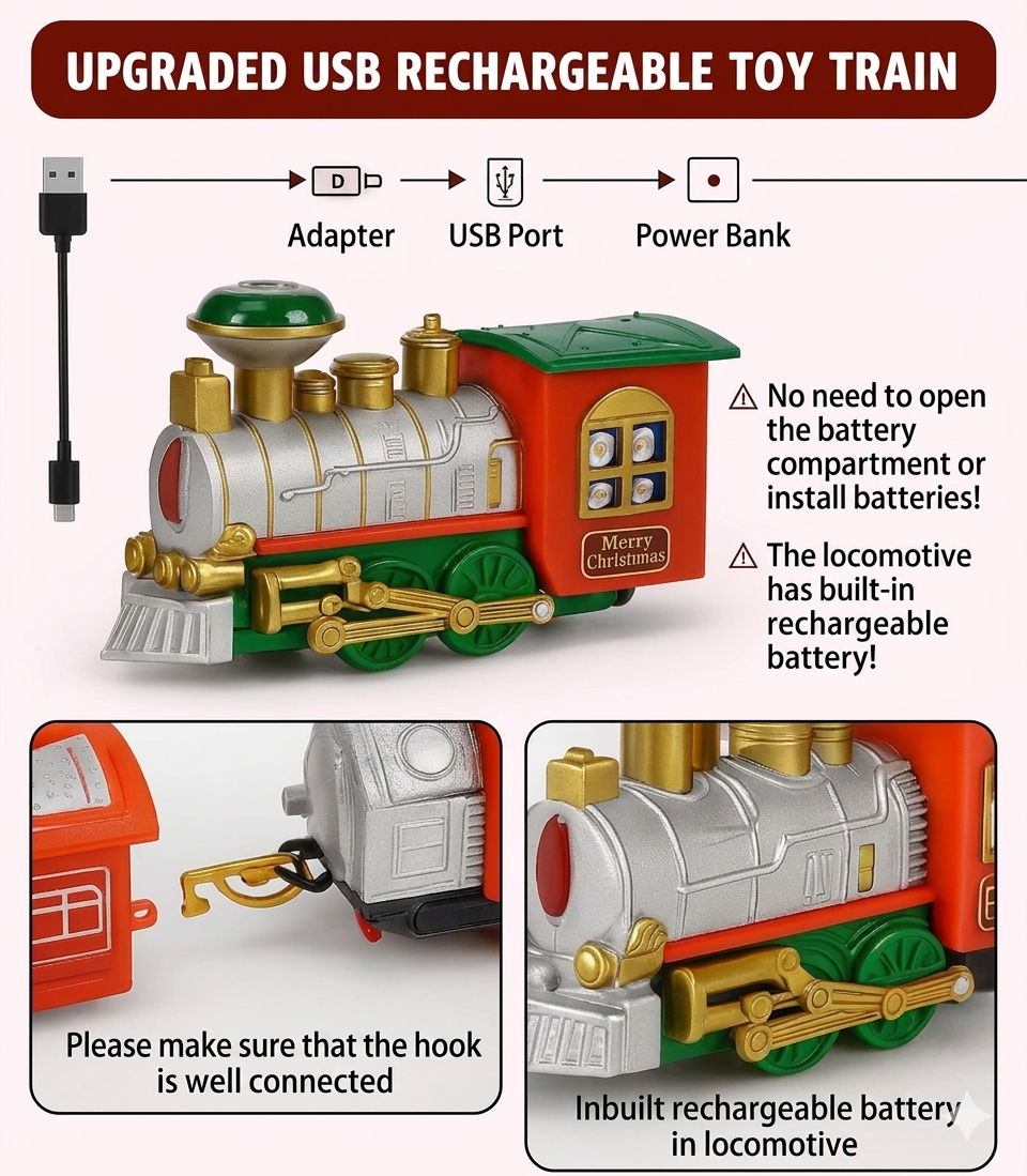 22-Piece Rechargeable Christmas Train Set with Lights, Realistic Sounds, and Circular Track - Image 2