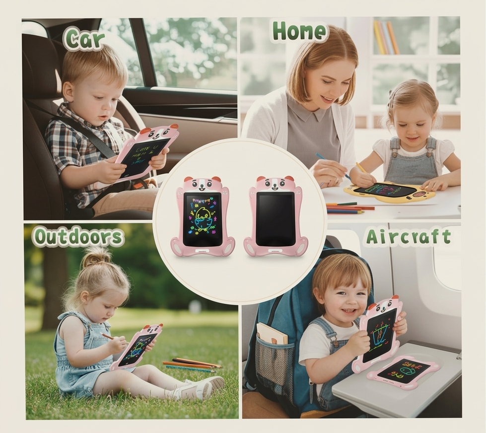 Panda Design 9" Colorful LCD Writing Pad for Kids - Portable Electronic Drawing Tablet (White) - Image 4