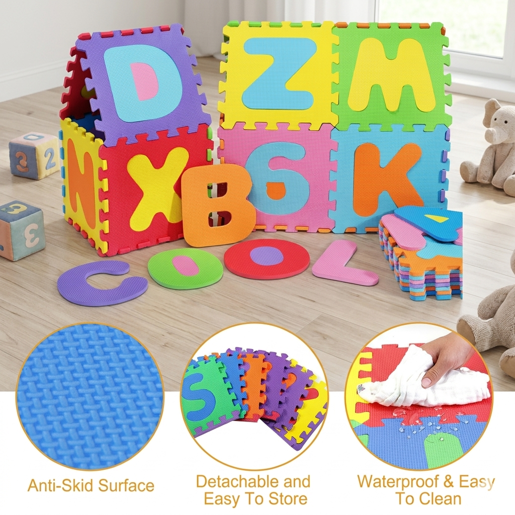 36 Pieces Alphabet & Number Floor Mats for Kids - EVA Foam Puzzle Set - Image 4