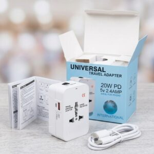 Universal Travel Adapter with 20W PD Fast Charging & USB Port - International Plug with Surge Protection
