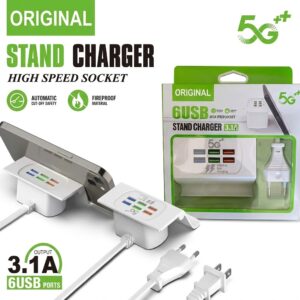 6-Port USB Charging Station with Integrated Mobile Stand | 3.1A Desktop Power Hub