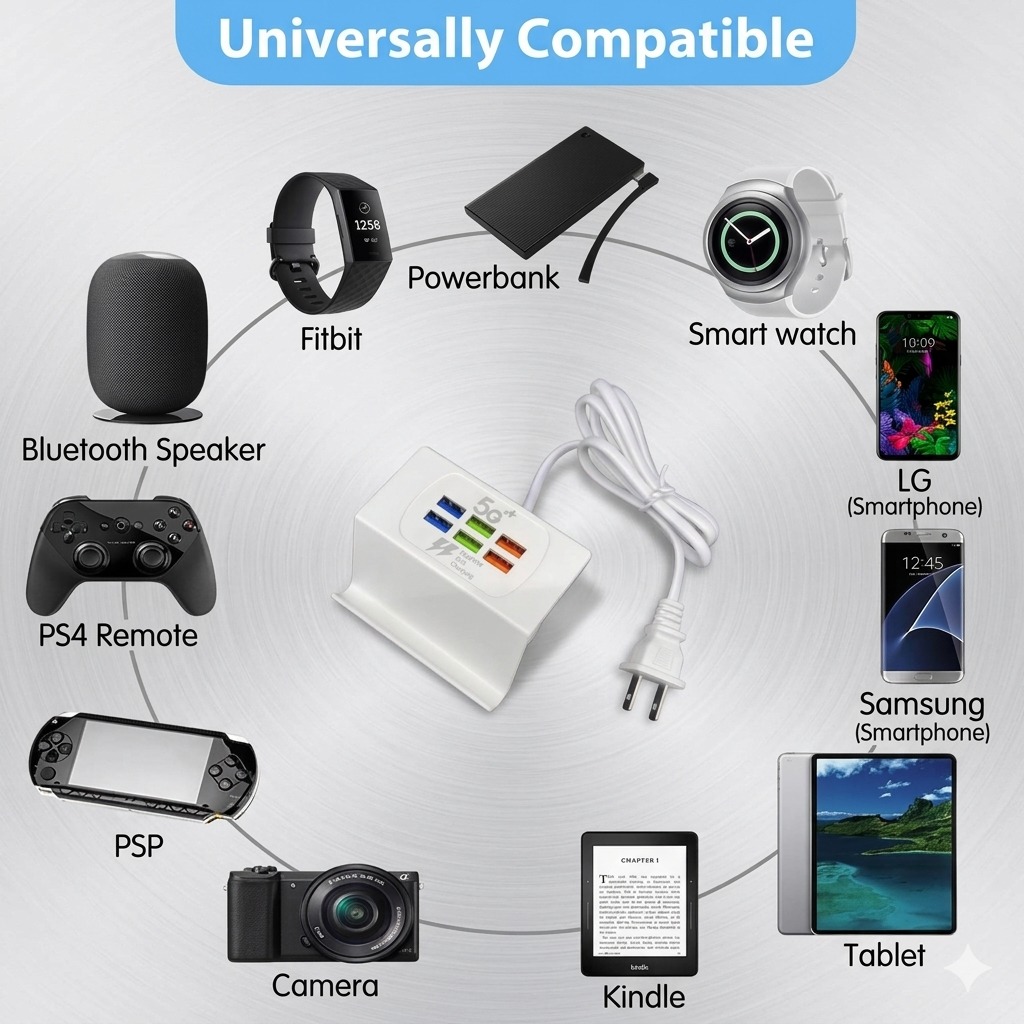6-Port USB Charging Station with Integrated Mobile Stand | 3.1A Desktop Power Hub - Image 2