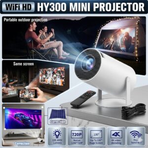 Smart Portable Projector with WiFi 6 & Bluetooth 5.0 – 270° Rotatable 1080P/4K Supported Mini Home Theater Projector