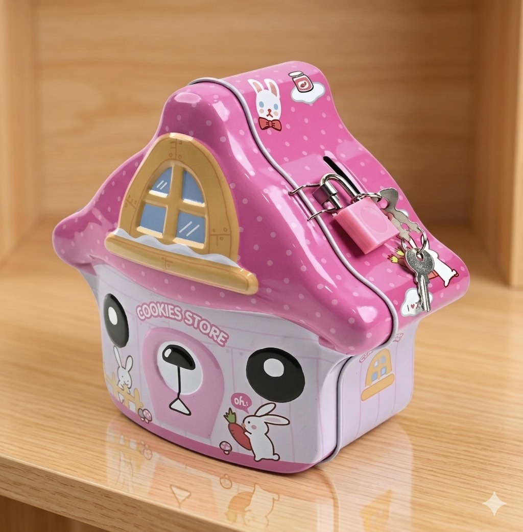 Premium Kids Metal Piggy Bank with Lock & Key – Durable Decorative Coin Saving Box for Boys & Girls (Multicolor)| B34-485