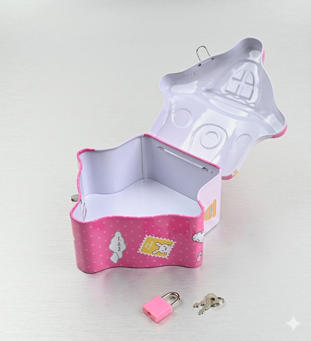 Premium Kids Metal Piggy Bank with Lock & Key – Durable Decorative Coin Saving Box for Boys & Girls (Multicolor)| B34-485 - Image 2
