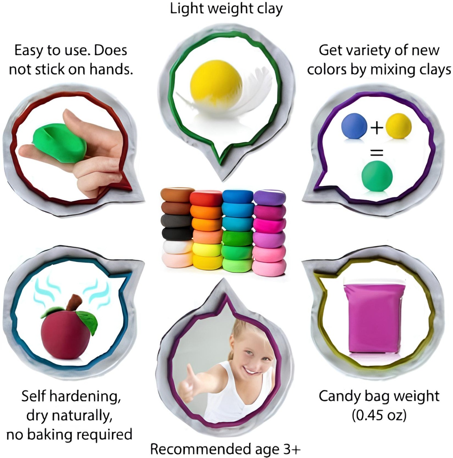 12-Piece Colorful Air Dry Clay Set for Kids – Soft Modeling Clay with 3 Craft Tools - Image 5