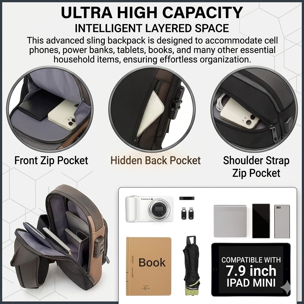 Premium PU Leather Blue Crossbody Sling Bag with USB Charging Port – Water Resistant & Travel-Ready - Image 3