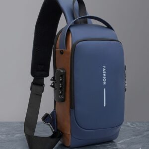 Premium PU Leather Blue Crossbody Sling Bag with USB Charging Port – Water Resistant & Travel-Ready