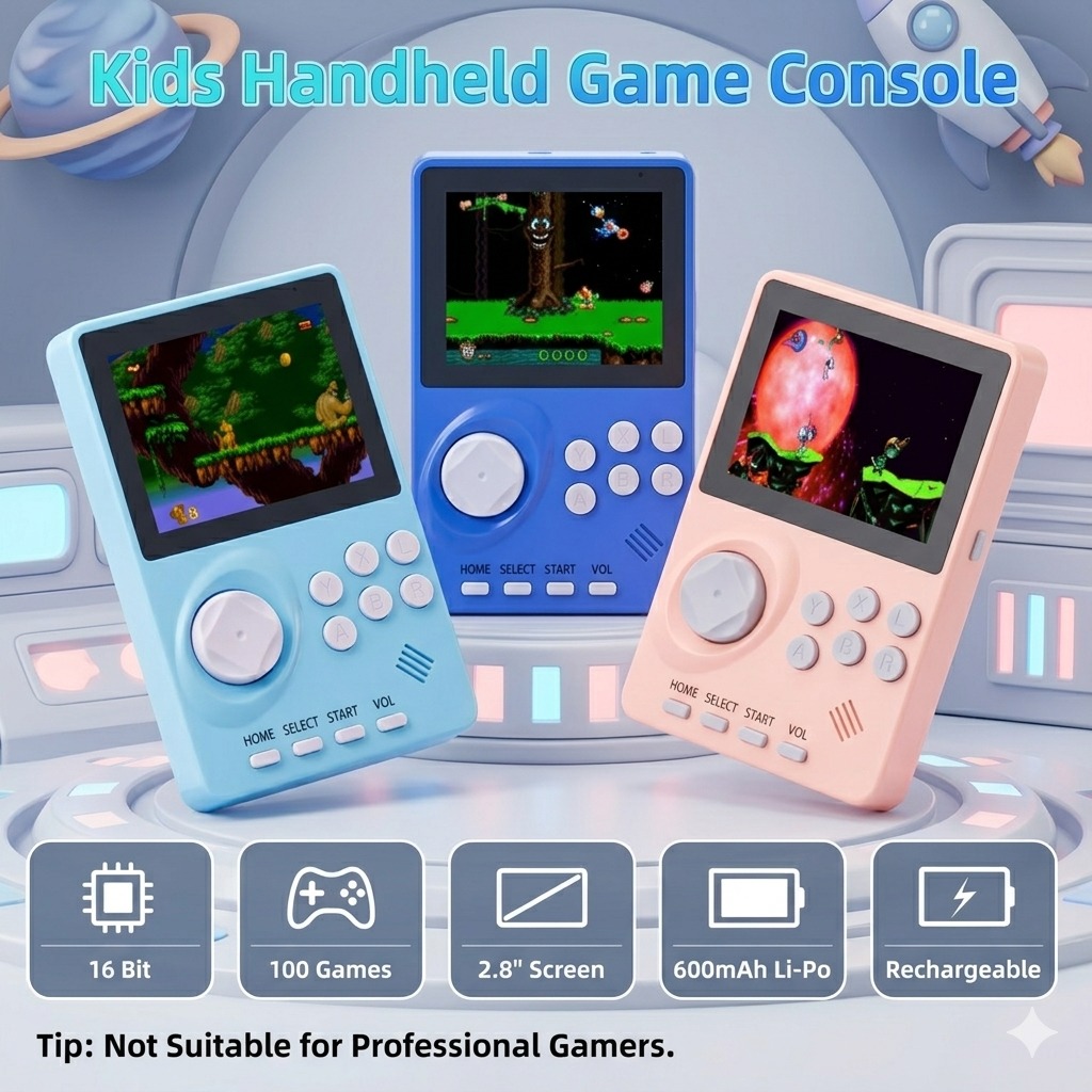 NEXTGEN Kids Handheld Video Game Console – Retro Gaming Console with 100 Built-in 16-Bit Games, 2.8" Color Screen & Rechargeable Battery (Light Blue) - Image 4