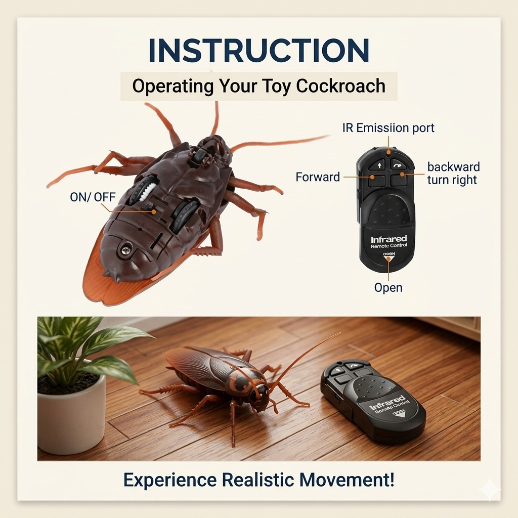 Realistic Remote Control Cockroach Toy – Infrared RC Prank Gadget with Luminous Effects - Image 3