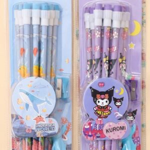 24 Pack Cute Anime Themed Graphite Pencils with Integrated Top Erasers and Manual Sharpeners, HB Core Wooden Pencils for School Students, Kids Birthday Return Gifts, Stationery Set for Writing and Drawing | A-517