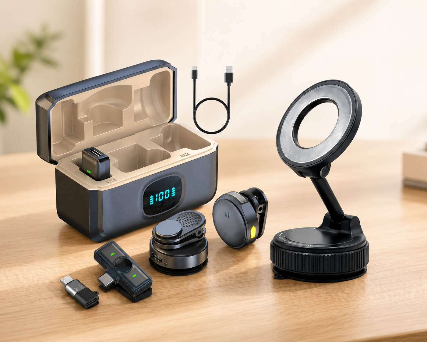 Creator Combo | Hollyland LARK M2 Wireless Lavalier Microphone + Magnetic Mobile Holder | Vlogging, Live Streaming & Content Creation Kit | C-10