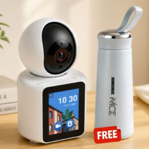 Smart Home Essentials Combo | AI Smart Security Camera with Display ; Stainless Steel Vacuum Insulated Water Bottle | Home & Office Convenience Kit | C-11