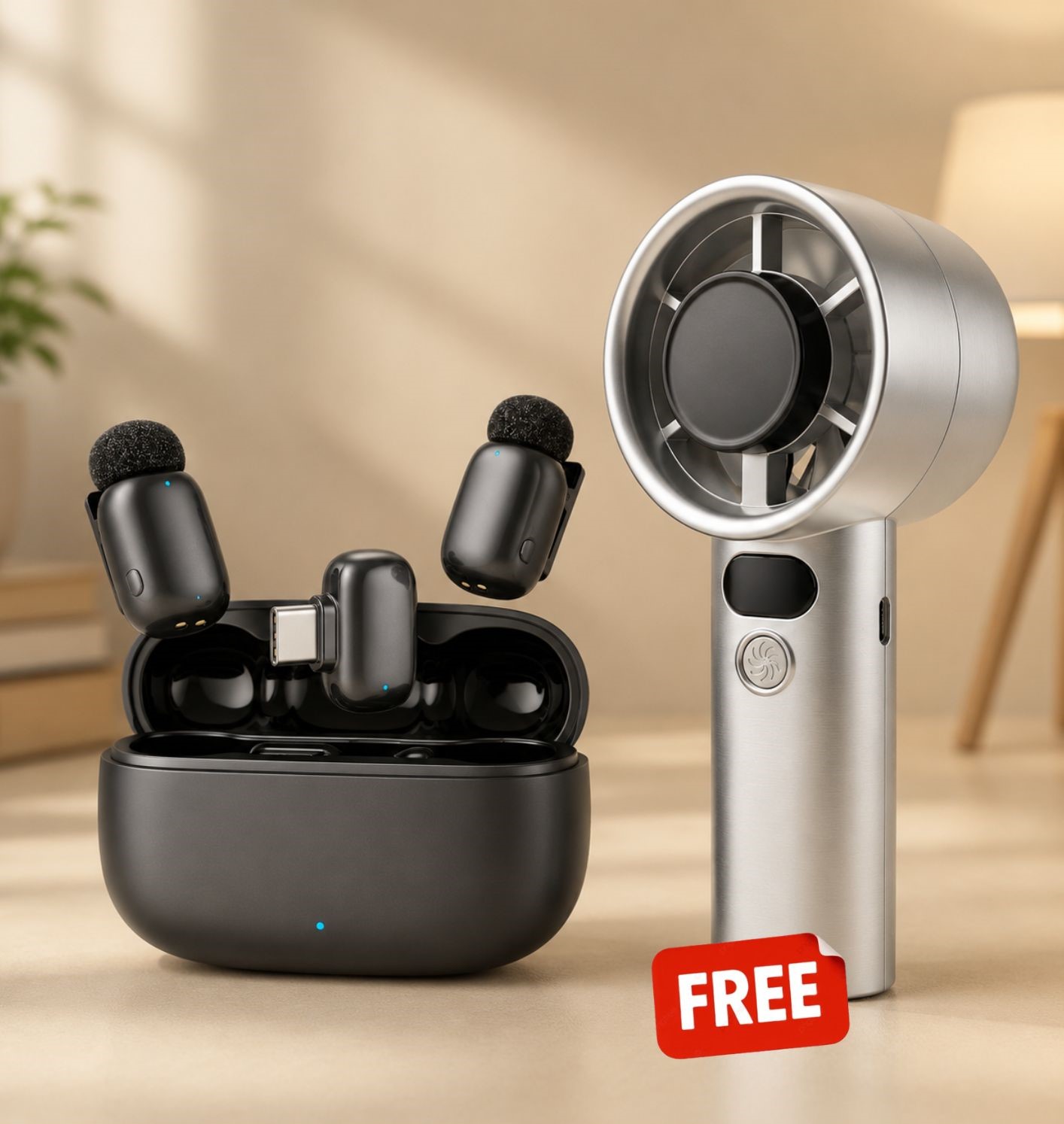 BOYA Wireless Lavalier Microphone + Portable Handheld Turbo Fan (Free) | Creator ; Travel Essentials Kit | C-8