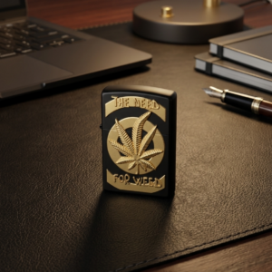 NEXTGEN Premium Matte Black & Gold Emblem Lighter – Botanical Design|A28-162