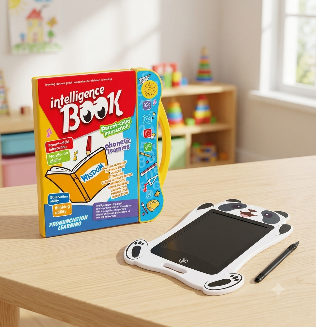 Kids' Educational Combo: Interactive Intelligence Learning Book and Panda LCD Writing Tablet | C-1