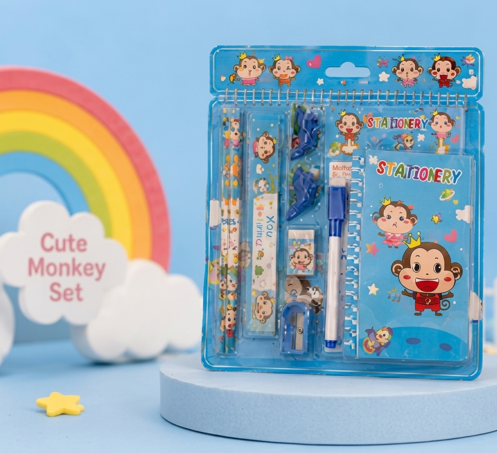 Cute Monkey Themed Stationery Set – All-in-One School and Creative Kit | A-515