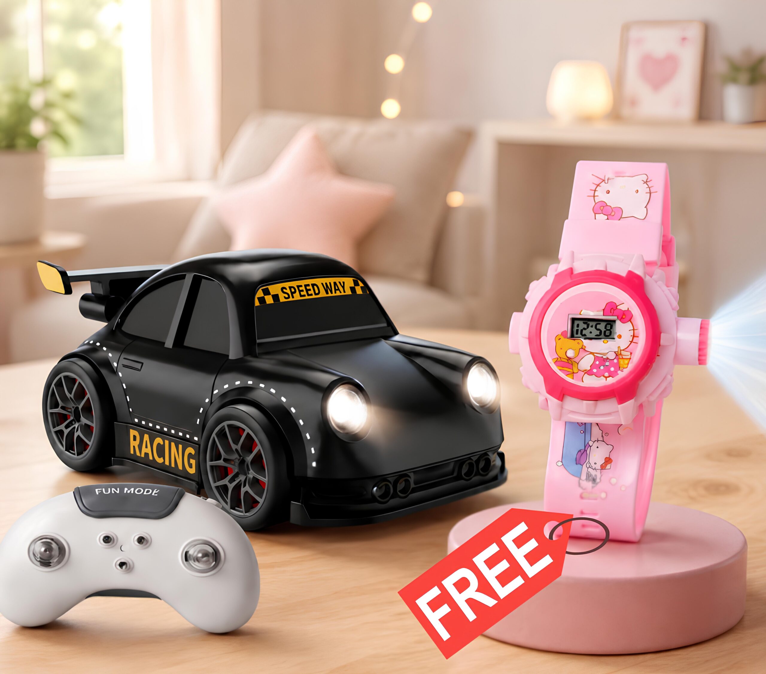 R/C Racing Car + Hello Kitty Projection Watch (Free) | Fun Gift Set for Kids | C-6