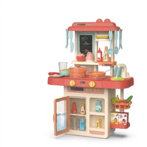 36-Piece Big Pink Pretend Play Kitchen Set – Battery-Operated Cooking Toy with Lights & Sound | C08-424
