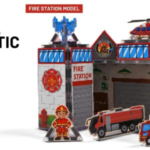 Multicolor Tile Town 84-Piece Fire Station Magnetic Tiles Playset with Fire Truck & Figures | A96-436
