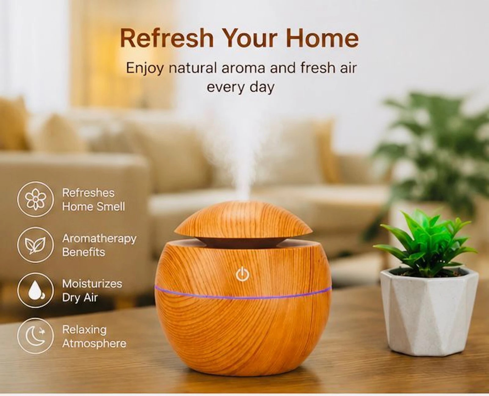 NEXTGEN Wood Grain USB Ultrasonic Aromatherapy Humidifier & Essential Oil Diffuser (7-Color LED, 200ml) - Image 2
