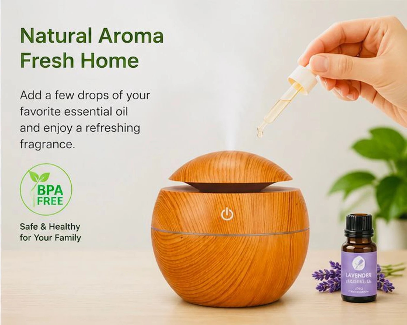 NEXTGEN Wood Grain USB Ultrasonic Aromatherapy Humidifier & Essential Oil Diffuser (7-Color LED, 200ml) - Image 5